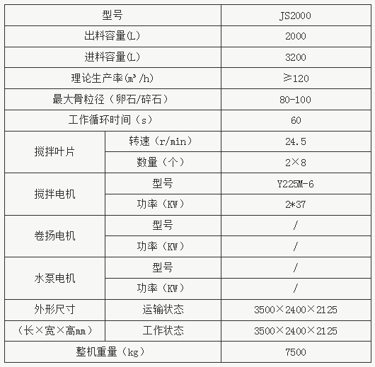 JS2000型混凝土攪拌機參數(shù)